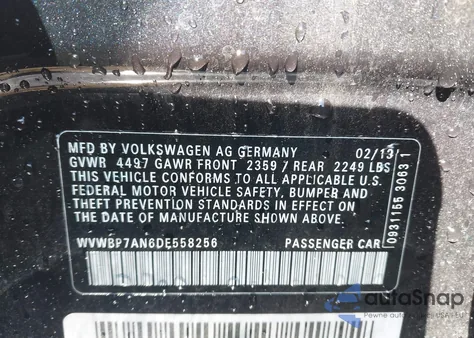 2013 Volkswagen Cc 2.0T Sport из США, поврежденный, VIN WVWBP7AN6DE558256